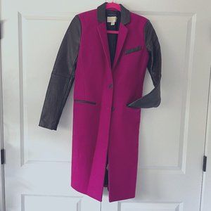 MICHAEL Michael Kors Collection Magenta Wool Coat Leather Sleeve Details